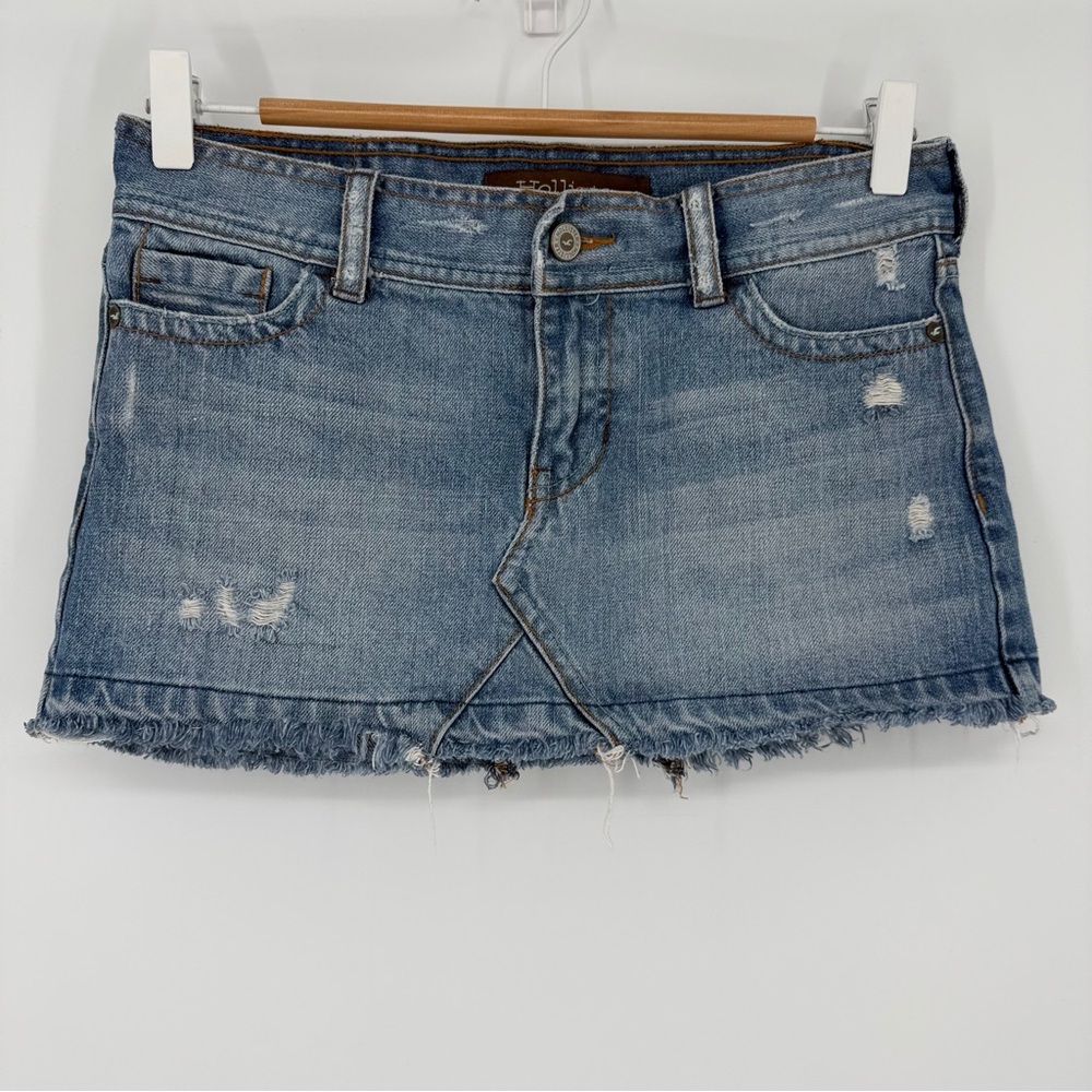 VINTAGE Hollister Denim Mini Skirt Y2K Distressed Frayed Hem Blue Size‎ 1